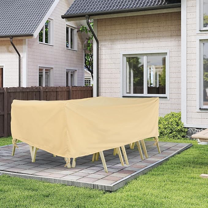Outdoor Furniture Covers, Rectangular patio table cover, Waterproof for Outdoor patio set cover, Dining table cover, 108" W x 84" D x 31" H Beige & Coffee
