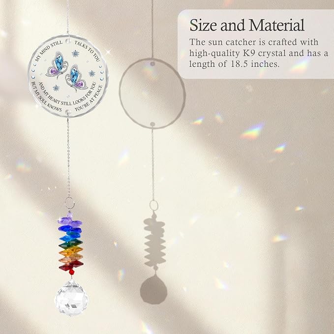 Glass Suncatcher Ornament - Memorial Gift for Loss of Loved One - My Mind Still Talks to You - Bereavement Keepsake - Crystal Rainbow Maker - Mother's Day for Mom Dad