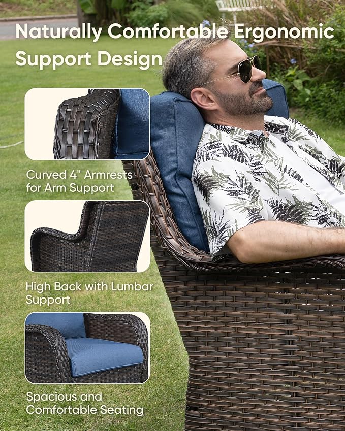 HUMMUH 10 Pieces Patio Furniture Set with Fire Pit High Back Wicker Outdoor Furniture Set Swivel Rocker Chairs 3-Seater Couch for Porch,Deck,Backyard