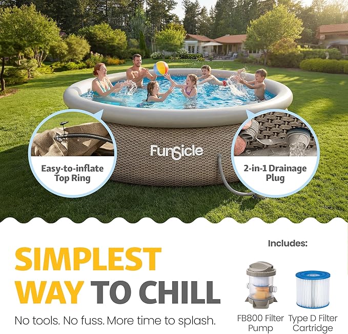 Funsicle Quickset Designer 12' x 36" Round Above Ground Swimming Pool, with FiltraBoost 800 GPH Filter Pump, Type D Filter Cartridge & Repair Patch, Triple Basketweave Print