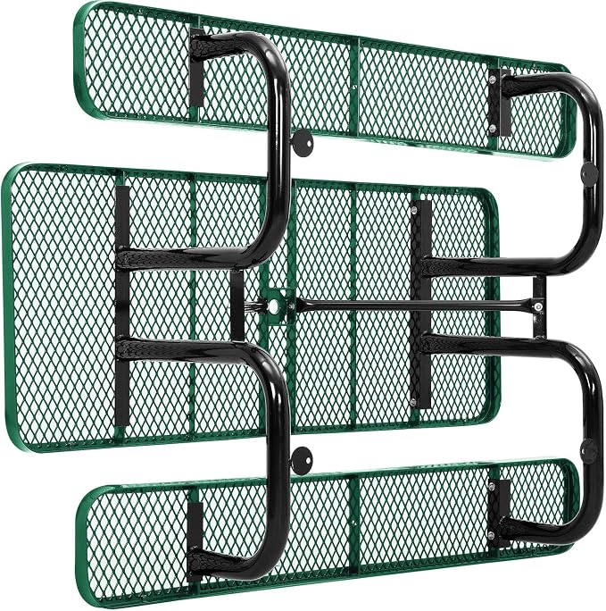 Global Industrial 6’L Rectangular Picnic Table, Expanded Metal, Green Thermoplastic Coating, Attached Benches, 1-1/2” Umbrella Pole Hole, Outdoor-Rated, 1000 lb Capacity, 72” x 30” Tabletop