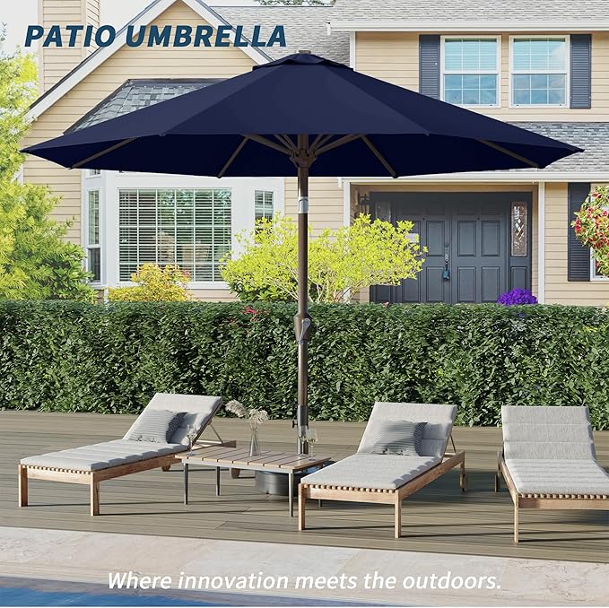 PatioKingdom Patio Umbrella with Push Button Tilt and Crank, Outdoor Market Umbrella with 8 Fiberglass Ribs, UV Protection Table Umbrella for Pool,Backyard,Garden,Deck (Navy, 10FT)