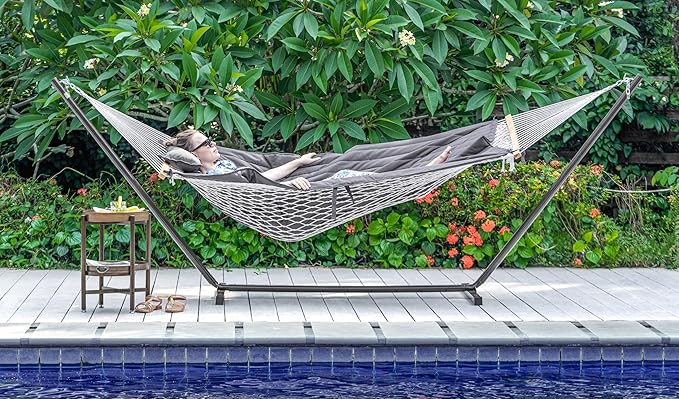 Lazy Daze Hammocks 2 Person Hammock Pad and Pillow Set, Double Polyester Quilted 78" x55" Replacement Pad for Rope Hammock, Grey