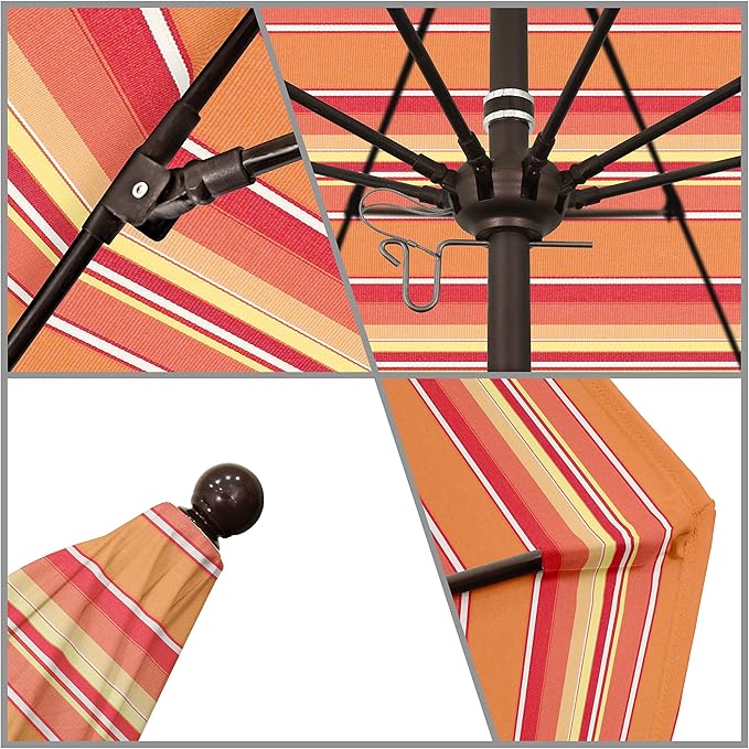 California Umbrella 9' Rd. Venture Series Contract Grade Patio Umbrella, Push Open Pin Stop, Bronze Finish, Sunbrella Dolce Mango