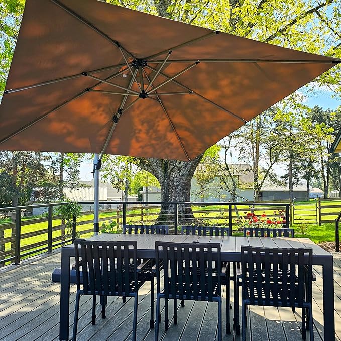 PURPLE LEAF 10FT Patio Umbrella with Base Cantilever Umbrella Square Outdoor Offset Umbrella with Champagne Frame and 360° Rotation for Garden Deck Pool, Taupe