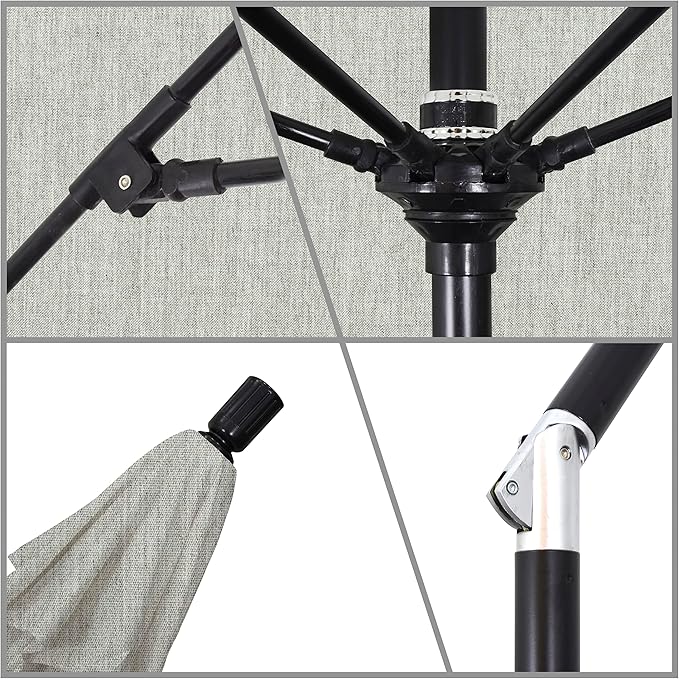 California Umbrella 9' Round Crank Lift, Collar Tilt, Aluminum Pole, Fiberglass Rib Patio Umbrella,