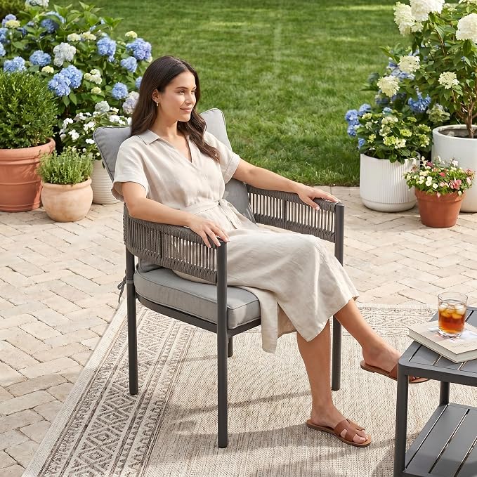 VICLLAX Patio Dining Set for 4-37.8" Square Table & Cushioned Seats, Grey