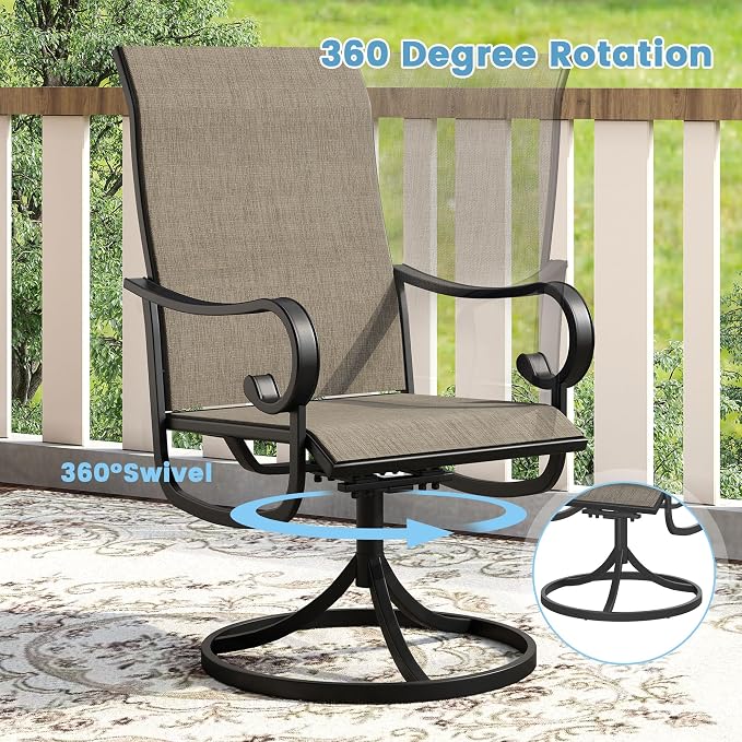 DIFY 3 Pieces Outdoor Patio Dining Set for 2, 27.6" Small Black Square Metal Dining Table and 2 Brown Swivel Patio Dining Chairs, Outdoor Table and Chairs for Backyard Porch Poolside