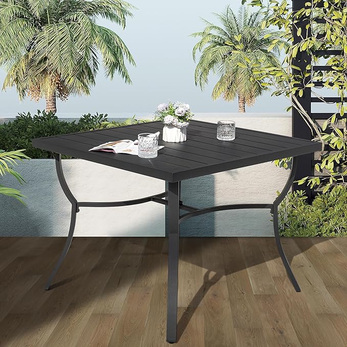 NUU GARDEN Outdoor Dining Table 36" Square Patio Dining Table with Aluminum Tabletop and 1.60" Umbrella Hole, Large Garden Patio Table for 4 People, Black