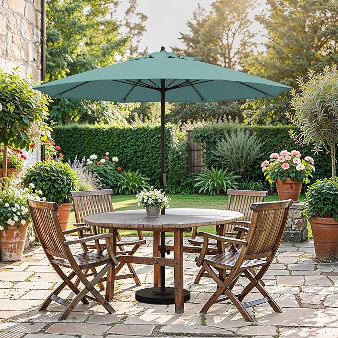 California Umbrella 12-Year Protection 7.5-Ft Outdoor Patio Umbrella, Sunbrella Fade-Resistant Fabric, Auto-Tilt, Heavy Duty Aluminum Frame, 8 Reinforced Ribs for Pool or Deck, Bronze Pole, Aruba