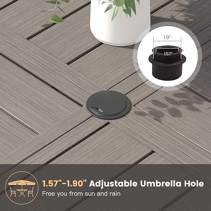 7 Pieces Outdoor Dining Set, Stackable Textilene Paito Chairs & 47.1" Round Dining Table with Umbrella Hole and Shelf, Patio Dining Set for Backyard, Deck, Garden, Grey