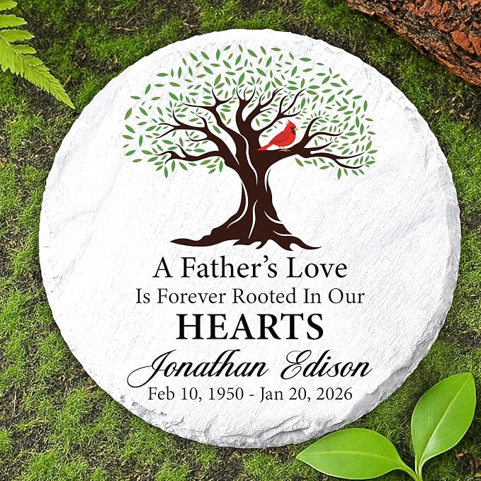 Personalized Memorial Garden Stone for Loss of Loved One, Garden Stones in Memory of Dad Mom, Sympathy Gift, Weatherproof Outdoor Memorial Plaques Stones for Grave, Remembrance Natural Stone