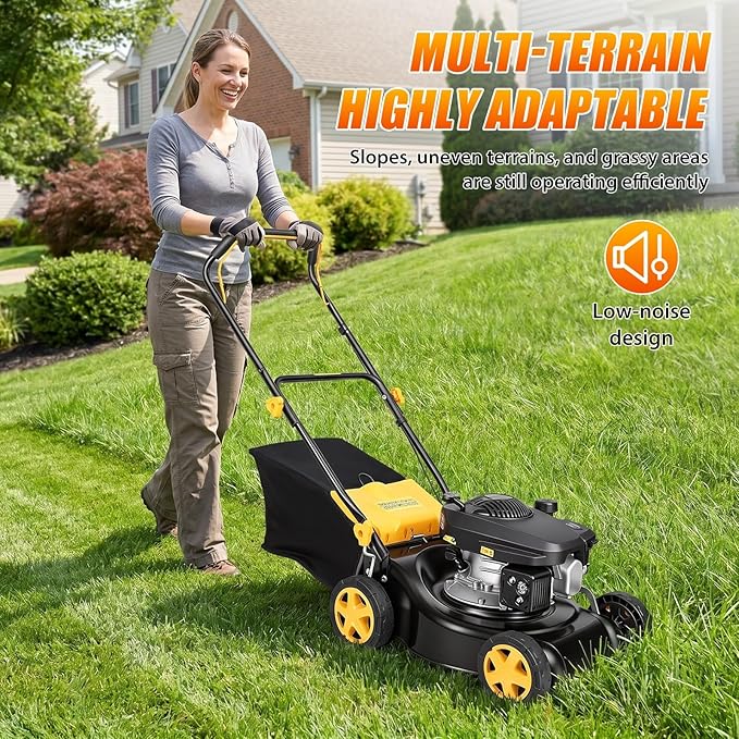 16” Self Propelled Gas Push Lawn Mower,132cc 4-Stroke Air-Cooled Engine,3-in-1 Mowers with 45L Grass Catcher,8-Position Cutting Height (25-75mm),400mm Cutting Width,Hand Push Lawn Mower for Yard