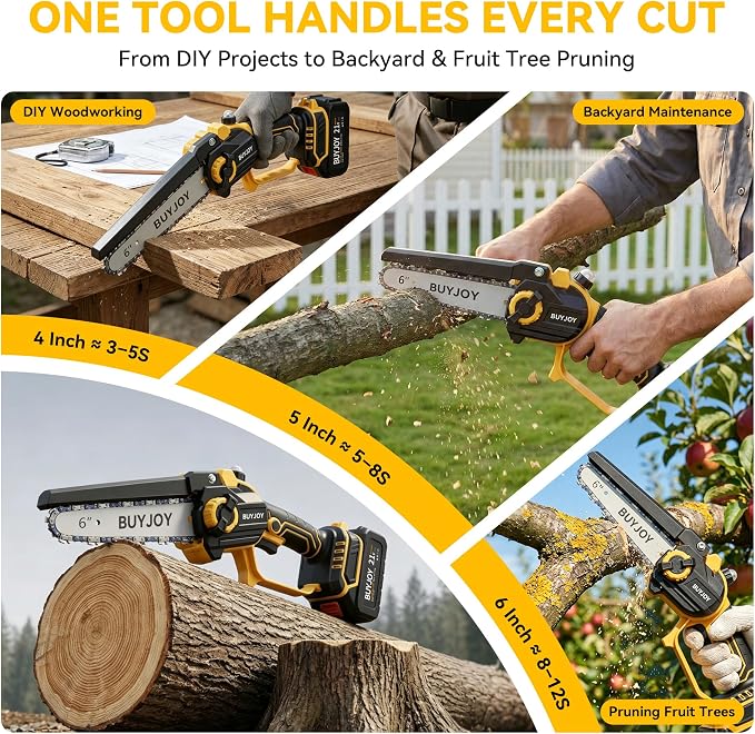 BUYJOY 2-in-1 Mini Chainsaw & Electric Pruning Shears, 1.8" Cutting Capacity, 8 Inch Cordless Chainsaw with 2 x 4.0Ah Batteries, Battery Powered Branch Cutter for Tree Trimming and Garden Pruning
