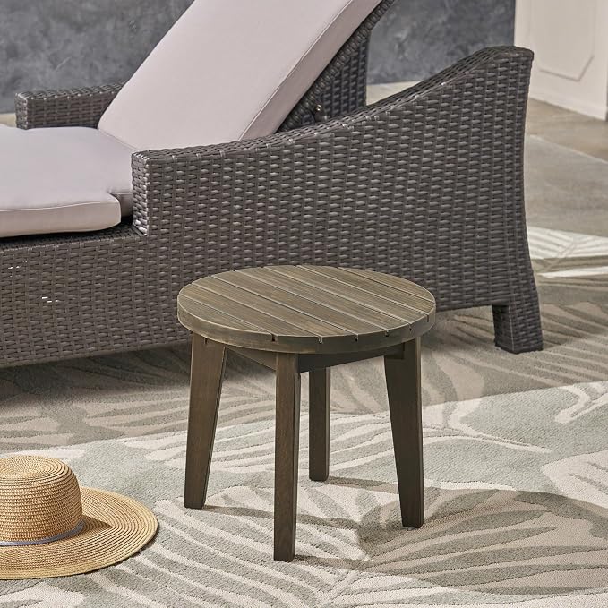 Outdoor Round Side Table, 16" Wood Patio Table Small End Table Patio Side Tables for Backyard Porch Deck Yard Garden (Grey)
