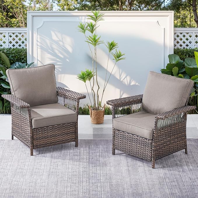 Patio Furniture Set with Fire Pit Table, 4PCS Patio Conversation Set Brown Resin Wicker Patio Chair and Sofa with 43in Rectangular Iron Firepit Table PE Rattan Patio Furniture Set