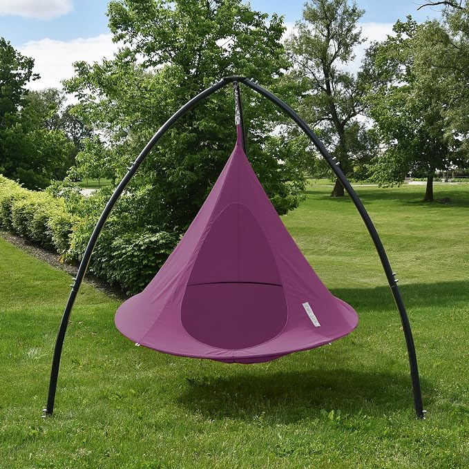 Double Cacoon Hanging Chair for Two – Cozy Indoor/Outdoor Hammock with Polyester Canvas, 440 lb Capacity, Includes 18ft Rope & Carabiner (Mulberry)