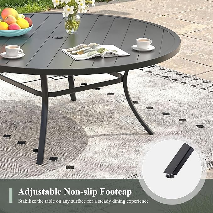 11 Pieces Outdoor Dining Set, Stackable Textilene Patio Chairs & 63" Round Dining Table with Umbrella Hole, Patio Dining Set for Backyard, Deck, Garden, Grey & Black