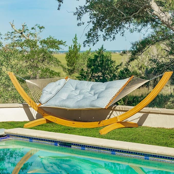 Original Pawleys Island Large Festoon Mist Tufted Hammock with Detachable Pillow – 13 ft. x 55 in., 450 lb Capacity, Oak Spreader Bar, Handcrafted in The USA