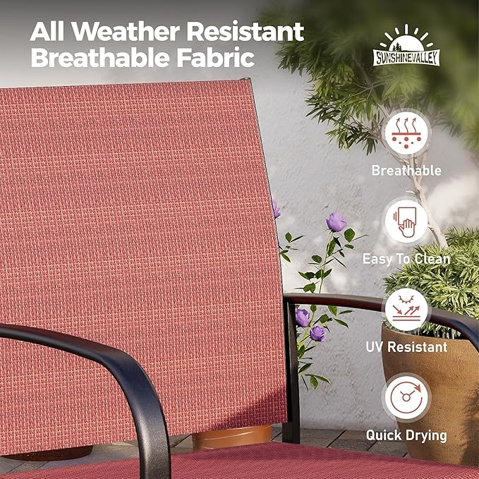 SUNSHINE VALLEY 5 Piece Patio Dining Set for 4, 37”x37” Square Table with Umbrella Hole, 4 Metal Red Chairs, Outdoor Table and Chairs Set for Lawn Backyard and Deck