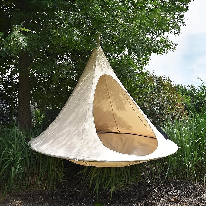 Vivere All Weather Polyester and Cotton Double Hammock Cacoon, Natural White