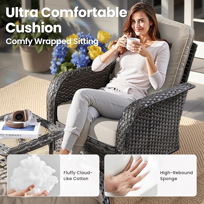 ovios 8-Piece Patio Furniture Set, Outdoor Wicker Sofa with Swivel Chairs Coffee Table, High Back Rattan Couch Loveseat with Comfy Cushions for Porch Yard Deck, Beige