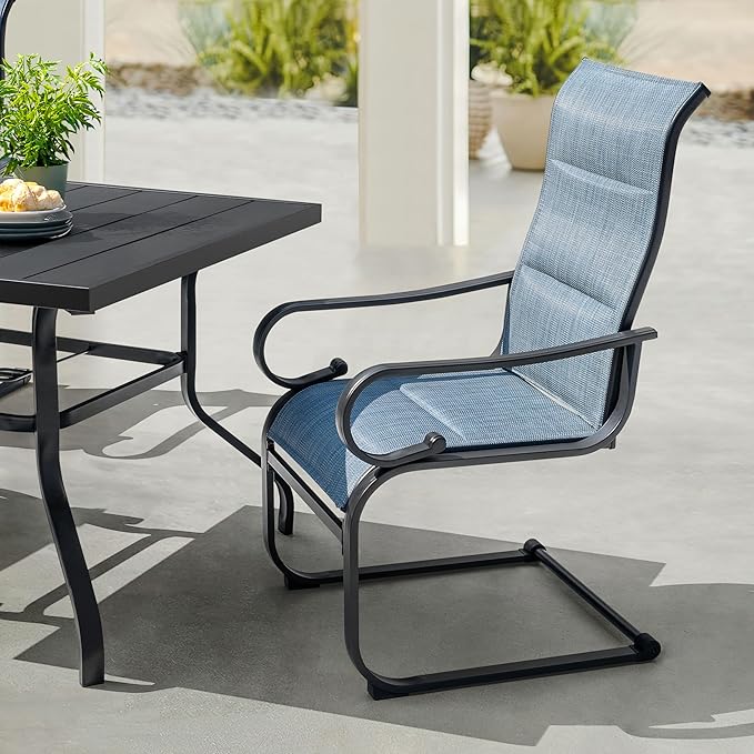 NUU GARDEN 5-Piece Outdoor Patio Furniture Dining Set, 37" Square Metal Table with 1.6" Umbrella Hole and 4 Textilene Padded Chairs, All-Weather Dining Set for Backyard, Deck, Garden, Blue