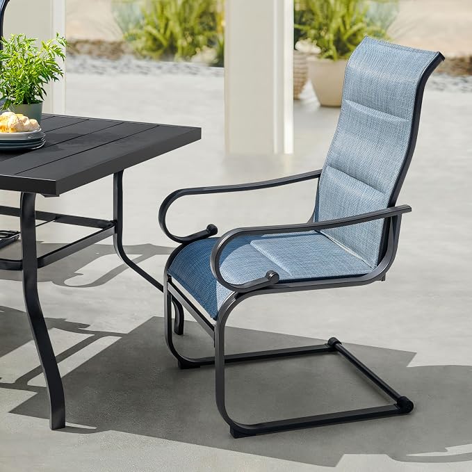 NUU GARDEN 5-Piece Outdoor Patio Furniture Dining Set, 37" Square Metal Table with 1.6" Umbrella Hole and 4 Textilene Padded Chairs, All-Weather Dining Set for Backyard, Deck, Garden, Blue
