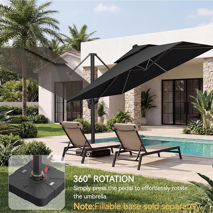 10x10 FT Patio Umbrella, Large Cantilever Double Top Heavy Duty Offset Umbrellas with 360° Rotation, Outdoor shade for Garden Deck Pool, Grey