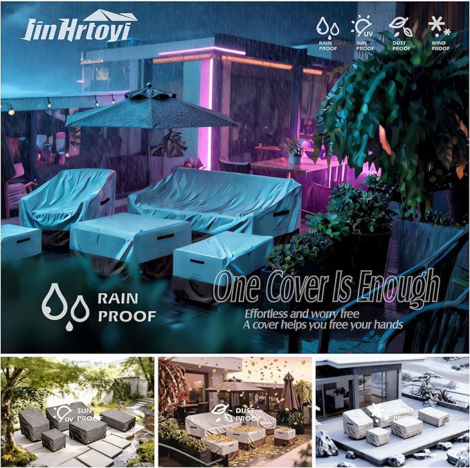 JinHrtoyi 3-Seater Outdoor Couch Cover, 93Wx40Dx35H inches Outdoor Furniture Covers Waterproof,100% Waterproof Heavy Duty Patio Furniture Covers,Beige&Brown Modern Style Outdoor Sofa Cover