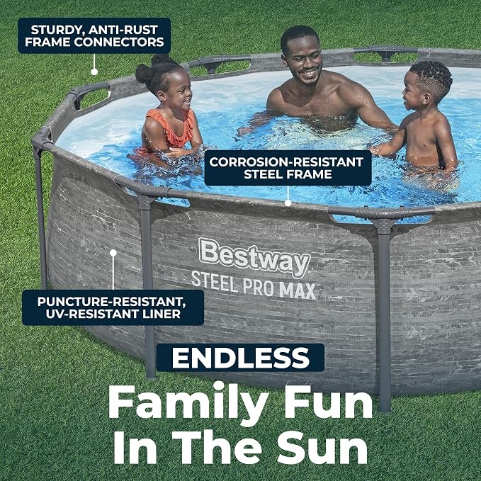 Bestway Steel Pro MAX 10' x 30" Above Ground Pool, Round Metal Frame Outdoor Swimming Pool Set with Filter Pump, Stacked Stone Print
