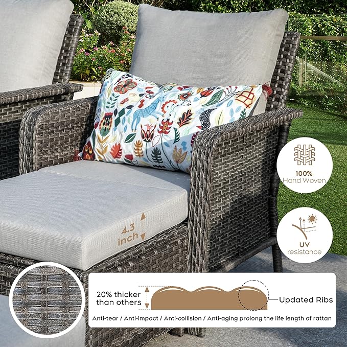 Brafab Patio Furniture PE Rattan Wicker Chair Conversation Set with Washable Cushion, Outdoor Conversation Furniture for Garden Poolside Balcony, Beige