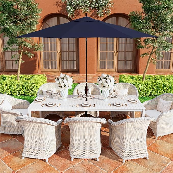 California Umbrella 11Ft Premium Sunbrella Patio Umbrella, Hand-Crank, Tilt-Collar, Bronze Frame, Navy Fabric