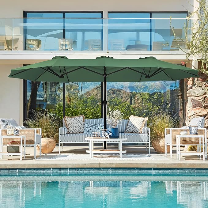 SUPERJARE 13FT Outdoor Umbrella for Patio, Double sided Pool Umbrellas with Fade Resistant Canopy, Large Table Umbrella for Deck, Market, Backyard - Forest Green