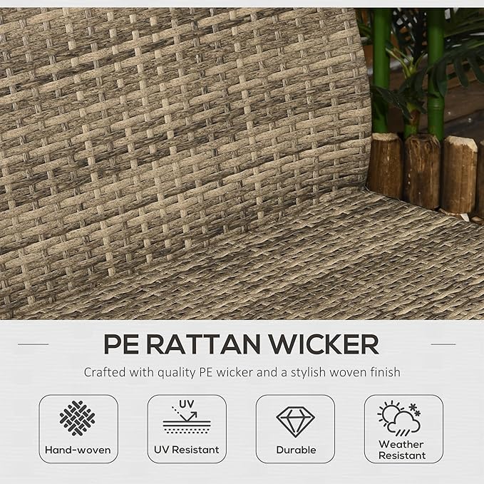 Outsunny 4 Piece Wicker Patio Furniture Set with 2 Rocking Chairs, Loveseat Sofa, Outdoor PE Rattan Conversation Set with Cushions, Aluminum Table for Porch, Poolside, Light Gray