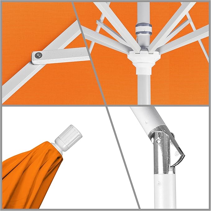 California Umbrella 11Ft Premium Sunbrella Patio Umbrella, Hand-Crank, Tilt-Collar, White Frame, Tuscan Fabric