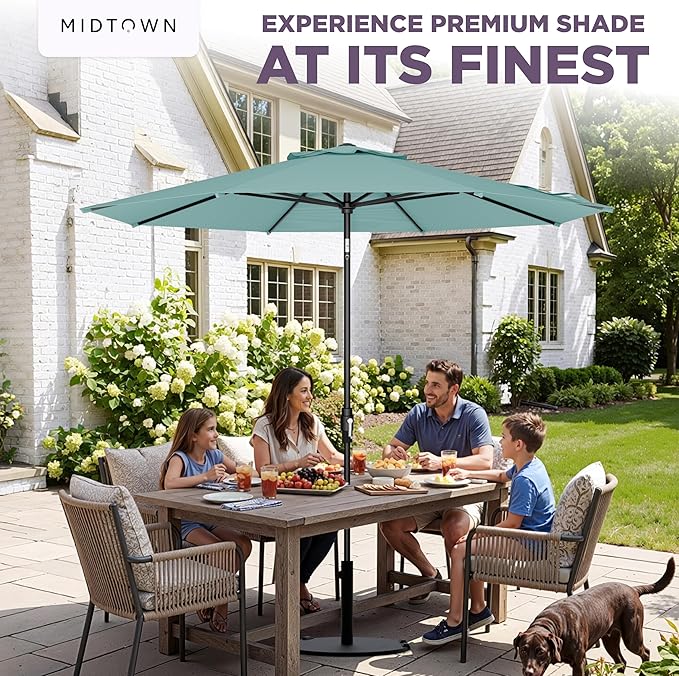 Midtown Umbrellas – The Swilt 10 Ft Patio Umbrellas with 360° Swivel & Tilt Mechanism, 8 Fiberglass Ribs & Terylast Polyester Fabric for Backyard, Deck, Pool & Cafes - Seawater Canopy, Black Pole