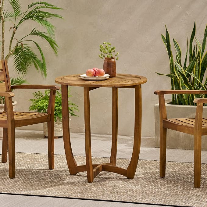 27.5" Round Acacia Wood Outdoor Side Table | Weather Resistant Teak Finish Patio Accent End Table, Small Coffee Table for Backyard Porch Lawn Garden