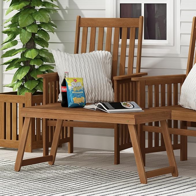 Furinno TIOMAN Patio Table, Folding Outdoor Side Table, Coffee Table, for Patio, Garden, Porch, Light Wood