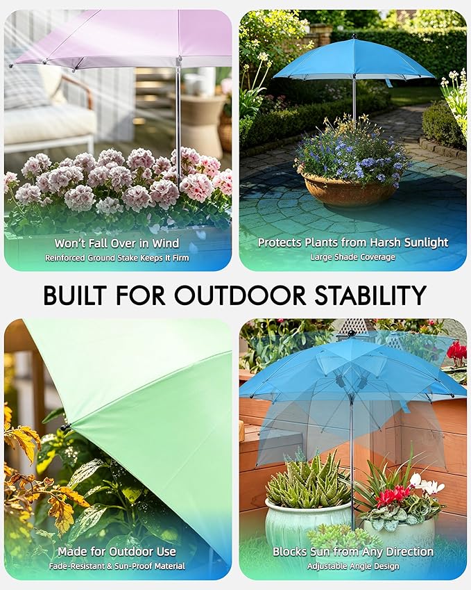 Plant Umbrellas for Outdoor Plants 26", Adjustable Angle Sun Shade Umbrella for Potted Flowers, Vegetable, Sun Protector for Peony, Hydrangeas Roses & Garden Beds, 4 Pack
