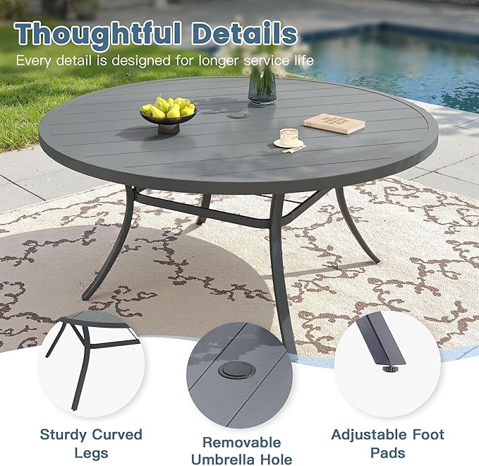 DIFY Patio Dining Set for 10, 11 Piece Outdoor Table and Chairs Set, 63" Round Metal Patio Dining Table and Textilene Stackable Patio Chairs, for Backyard Garden Poolside, Grey