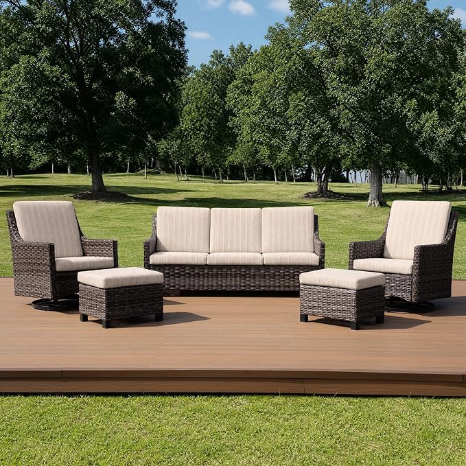 Wicker Patio Conversation Set, Outdoor Patio Furniture Set with Deep Seating, Wide Armrests & Thick Cushions, All-Weather Outdoor Furniture Set for Patio, Porch, Deck & Backyard