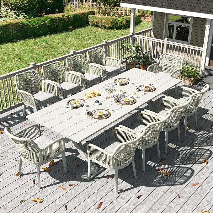 LayinSun Outdoor Dining Set for 10, 11 Pieces Patio Furniture Sets with Aluminum Dining Table and Rope Weave Chairs