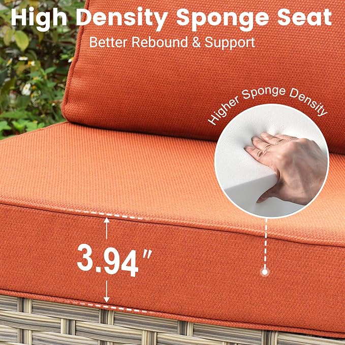 Outdoor Sectional Patio Furniture Set with Fire Pit Table,11 Pieces Rattan Wicker Conversation Sets L Shaped Couch,Out Door Furniture with Swivel Chairs Glowing Coffee Table,Orange Red