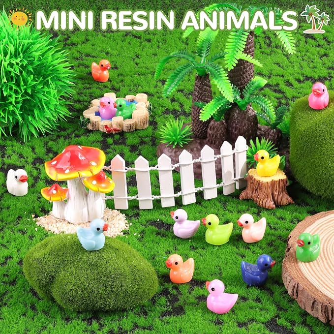 TINKRSTUFF 200PCS Mini Resin Animals Cute Tiny Ducks,Miniature Duck Figures to Hide,Little Animal Small Figurines Bulk for Topper Desk Garden Dollhouse Landscape Aquarium Ornaments DIY Crafts & Decor
