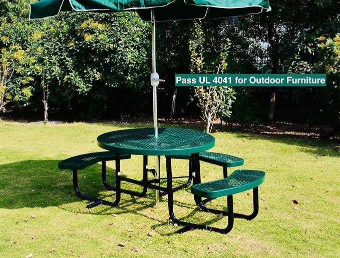 Heavy Duty Outdoor ADA Picnic Table, Expanded Metal, Wheelchair Accessible (Green, 46 Round)