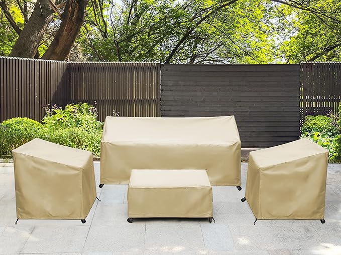 Patio Furniture Covers,Outdoor Furniture Cover Waterproof,Patio Furniture Set Covers for 4 Piece Outdoor Conversation Set,Patio Covers Set X-Large (Beige)