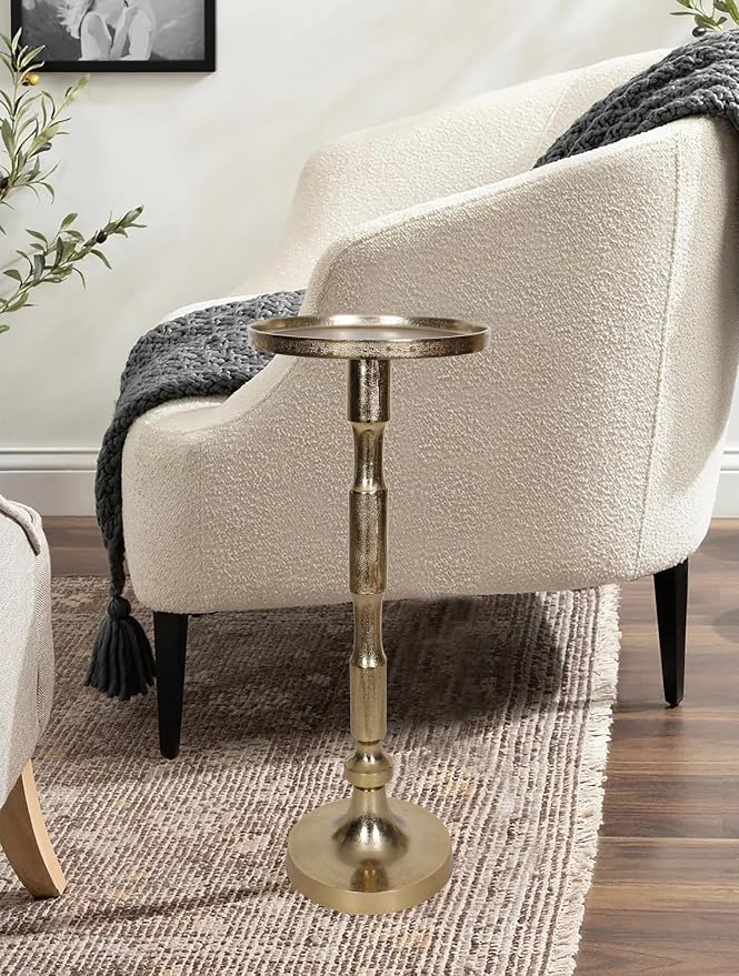 Outdoor/Indoor Side Table Aluminum 10 inch Top Diameter x 26 inch Height Patio Table Rustproof/Weather-Resistant Gold
