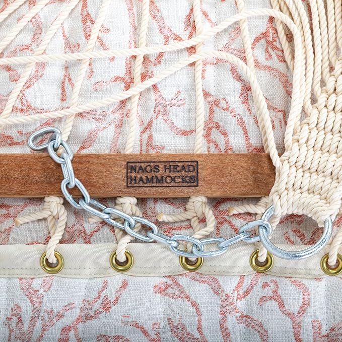 Nags Head Hammocks Atoll Persimmon Bella Dura Quilted Hammock, Constructed of Durable Fabrics, Cumaru Spreader Bar, Rolled Rim Grommets, Galvanized Hardware, Handcrafted in The Carolinas