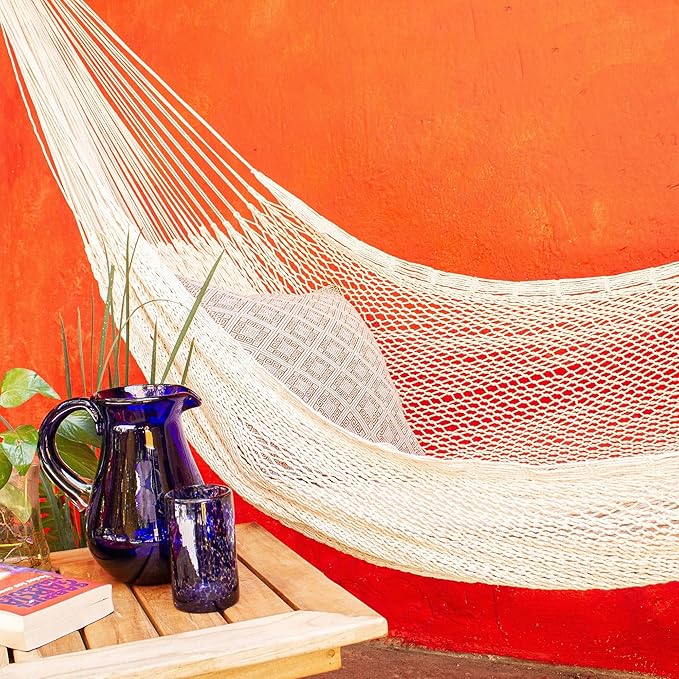 Novica Handmade Uxmal Ivory Cotton Rope Hammock (Triple)